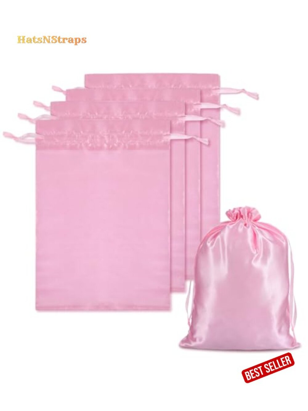 Satin Drawstring Wig Bags 4-Pack, No Friction Storage for Wigs, Protective